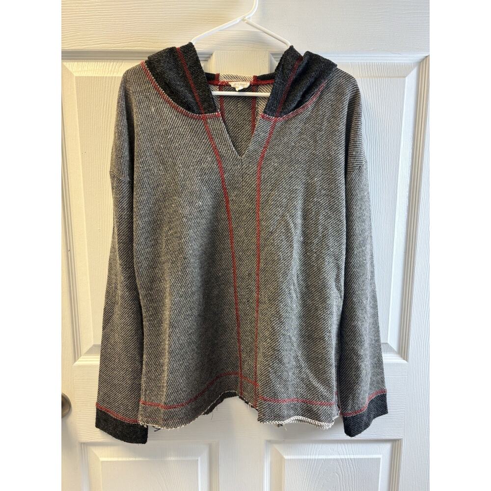 Hem And Thread Womens Boho Pullover Red Black Hooded Sweater Size L
